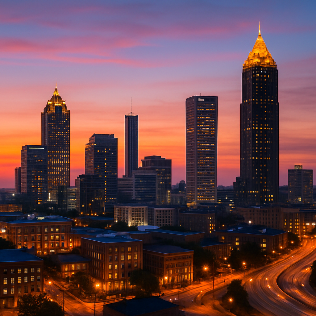 Atlanta skyline at dusk representing the competitive local business landscape