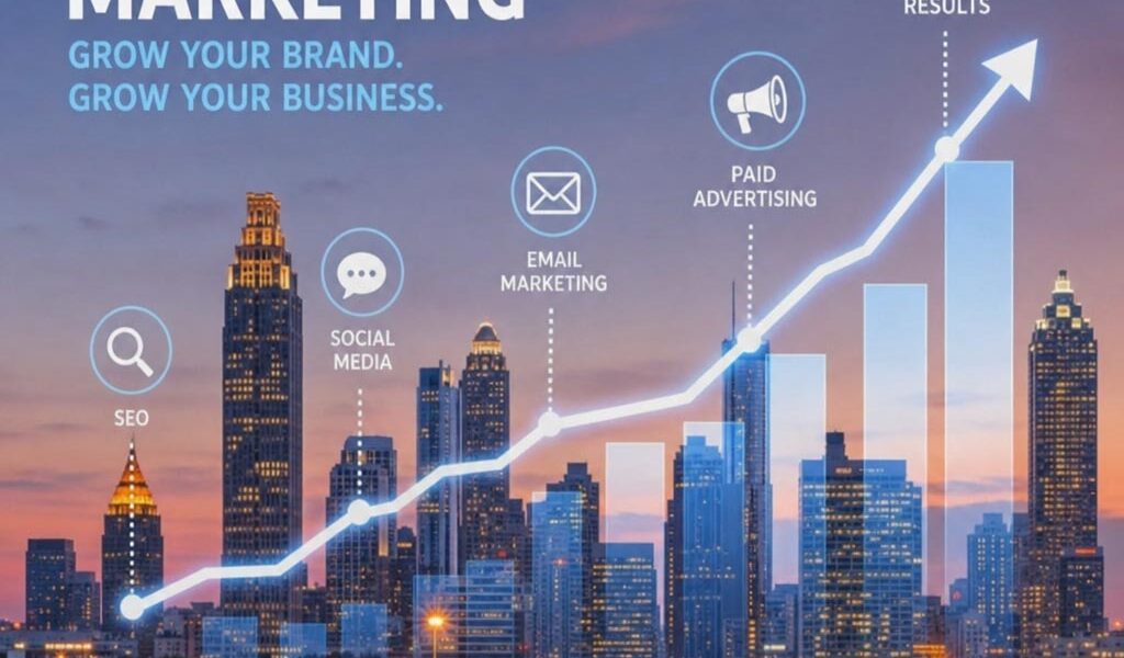 Atlanta skyline with digital marketing