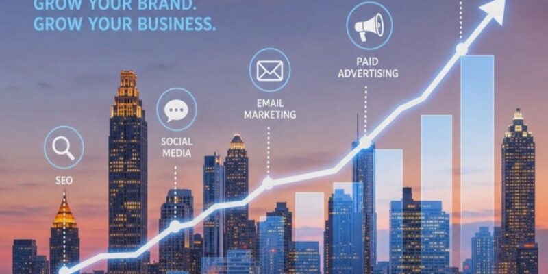 Atlanta skyline with digital marketing