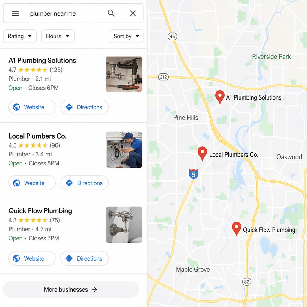 local business appearing in map search results