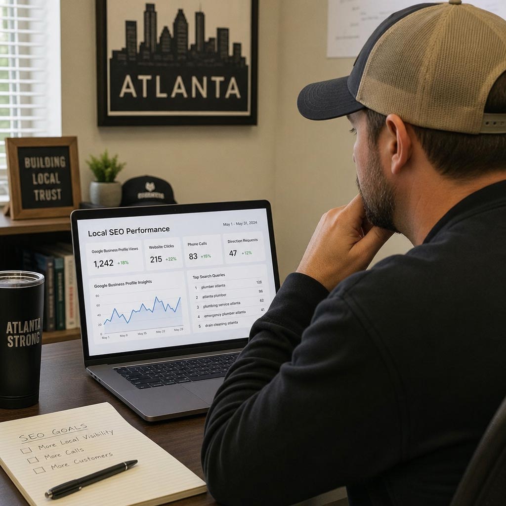 Atlanta business owner reviewing local SEO performance